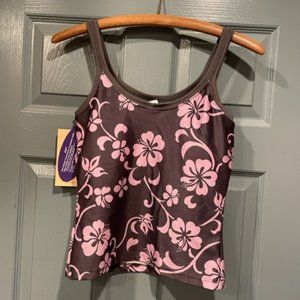 Sugoi mesh tank top with built-in bra, LG, tags, never worn. Gray, lavender